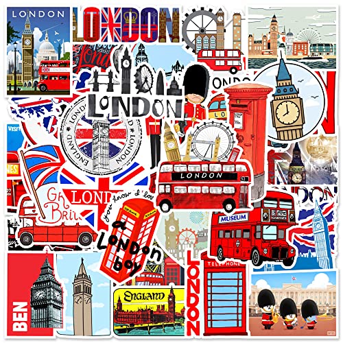 50 Stück Londoner Busse Aufkleber Wasserflaschen Laptop Telefon Gitarre Skateboard Computer Koffer Fahrrad London Bus Vinyl Stickers Wasserdicht Ästhetisch Aufkleber für Jugendliche Kinder Erwachsene von Bric Dodo