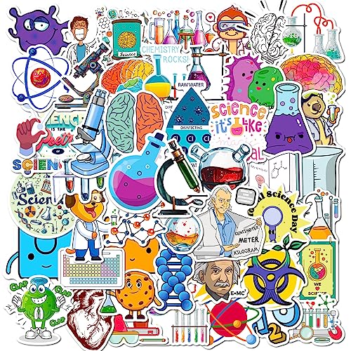 50 Stück Physik Biologie Aufkleber Laptop Telefon Gitarre Skateboard Motorrad Fahrrad Labor Vinyl Stickers Wasserdicht Ästhetisch Student Wissenschaftlich Aufkleber für Jugendliche Kinder Erwachsene von Bric Dodo