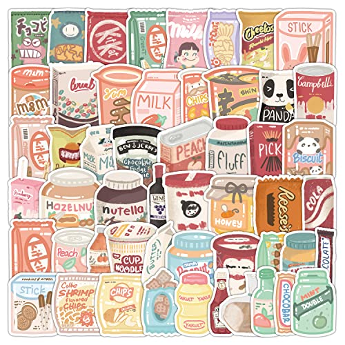 50 Stück Snacks Getränke Aufkleber Wasserflaschen Laptop Telefon Gitarre Skateboard Computer Koffer Fahrrad Beverages Vinyl Stickers Wasserdicht Ästhetisch Aufkleber für Jugendliche Kinder Erwachsene von Bric Dodo