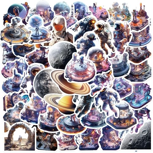 Bric Dodo 50 Stück Astronauten Aufkleber Auto Laptop Telefon Gitarre Skateboard Motorrad Fahrrad Raumschiff Stickers Set Vinyl Wasserdicht Aesthetic Aufkleber für Jugendliche Kinder Erwachsene von Bric Dodo