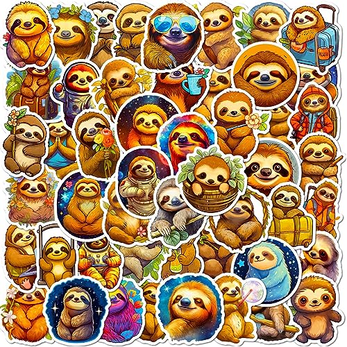Bric Dodo 50 Stück Faultier Aufkleber Auto Laptop Telefon Gitarre Skateboard Motorrad Fahrrad Faul Sloth Stickers Set Vinyl Wasserdicht Aesthetic Aufkleber für Jugendliche Kinder Erwachsene von Bric Dodo