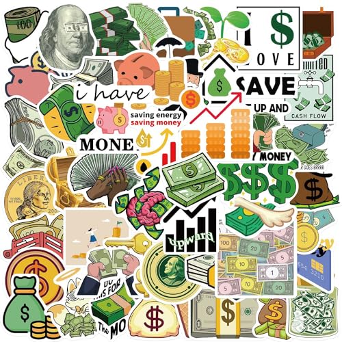 Bric Dodo 50 Stück Geld Aufkleber Auto Laptop Telefon Gitarre Skateboard Motorrad Fahrrad Dollar Stickers Set Vinyl Wasserdicht Aesthetic Aufkleber für Jugendliche Kinder Erwachsene von Bric Dodo