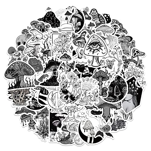 Bric Dodo 50 Stück Gotisch Pilz Aufkleber Auto Laptop Telefon Gitarre Skateboard Motorrad Fahrrad Schwarz Weiss Stickers Set Vinyl Wasserdicht Aesthetic Aufkleber für Jugendliche Kinder Erwachsene von Bric Dodo