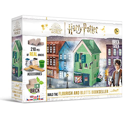 Trefl - Brick Trick Harry Potter: Flourish and Blotts - Bauen mit Bausteinen, Flourish and Blotts Buchhandlung, EKO Backsteinblöcke, 210 Bausteine, Wiederverwendbar von Brick Trick