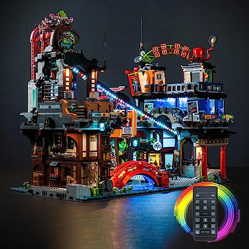 Fernbedienung Dekorationsbeleuchtungsset Kompatibel mit Lego Ninjago City Markets 71799 Baukasten (Kein Modell), Licht-Kit für Ninjago City Märkte Kreative Spielzeug für Jungen und Erwachsene von BrickBling