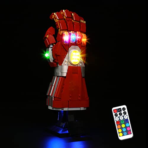 Led Licht Set Kompatibel mit Lego Nano Handschuh Bausatz zum Sammeln, RGB-Fernbedienung Led Beleuchtungs Set für 76223 Marvel Iron Mans Nano Handschuh Infinity Handschuh (Nicht enthaltener Baustein) von BrickBling