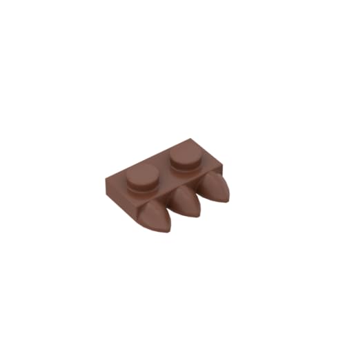 Gobricks 15208 Ornamente Teller Spezial 1x2 mit drei Zähnen [Dreizahn], 50 Stück, GDS-871, kompatibel mit Lego Bausteinen, Farbe: Rotbraun 081 von BrickBuddy