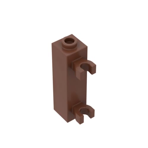 Gobricks 60583 Scharnier Brick Brick Special 1 x 1 x 3 mit 2 Clips vertikal [Hohlbolzen, offene O-Clips] 10 Stück GDS-738, kompatibel mit Lego Bausteinen, Farbe: Rotbraun 081 von BrickBuddy