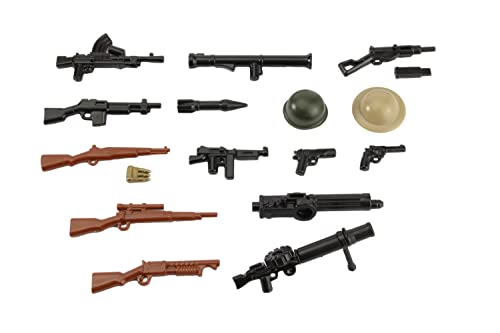 BrickArms Alliiertes Waffenset – WW2 Waffen-Set mit Ausrüstung – Custom Waffen, Zubehör kompatibel mit Klemmbaustein Figuren von BrickArms