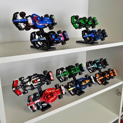 Brickify Speed Champions F1 Ausstellungsständer (5er-Pack) - Kompatibel mit LEGO Formel 1 Sets 76906 bis 76919 - Hält 10 Autos - Vertikale Displayerhöhungen für Rennwagen-Sammlung von Brickify