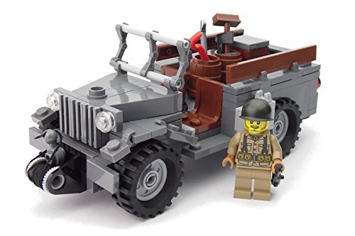 Amerikanischer Jeep WC-51 mit Figur | WW2 US Soldat mit BrickArms Custom Zubehör | Bausatz aus 175 Teilen mit Anleitung von BricksStuff