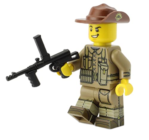 Australischer Soldat | Ausgerüstet mit BrickArms Owen Maschinenpistole und Slouch Hat | Bedruckte WW2 Custom Figur von BricksStuff