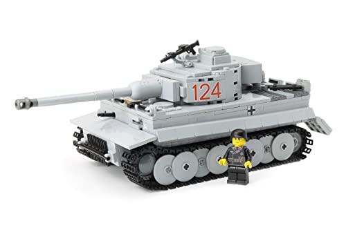 BricksStuff Deutscher Panzer VI Tiger AUSF. E mit Figur | WW2 Soldat mit BrickArms Custom Zubehör | Bausatz mit Anleitung von BricksStuff