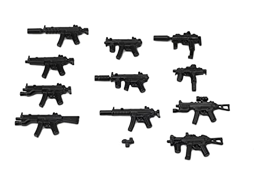 BricksStuff Minifig.Cat Maschinenpistolen MP Set | Set enthält 11 Waffen & 3 Zubehörteile | Geeignet für Klemmbaustein Figuren von BricksStuff