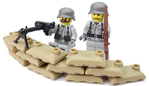 Deutsche MG Stellung mit MG34 | Zwei deutsche Soldaten mit BrickArms Helm und Ausrüstung | Bedruckte Custom Figuren von BricksStuff