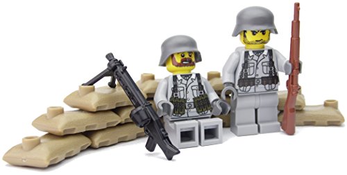 Deutsche MG Stellung mit MG42 | Zwei deutsche Soldaten mit BrickArms Helm und Ausrüstung | Bedruckte Custom Figuren von BricksStuff