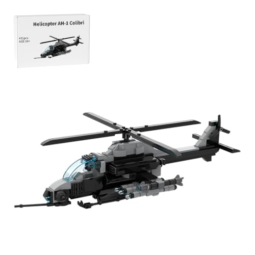 Bricksdiytoy AH-1 Colibri Kampfhubschrauber Bausatz (431 Teile) – Antony07 Design mit Abnehmbaren Raketen, Detailliertes Militärflugzeug Modell für Sammler & Deko von Bricksdiytoy
