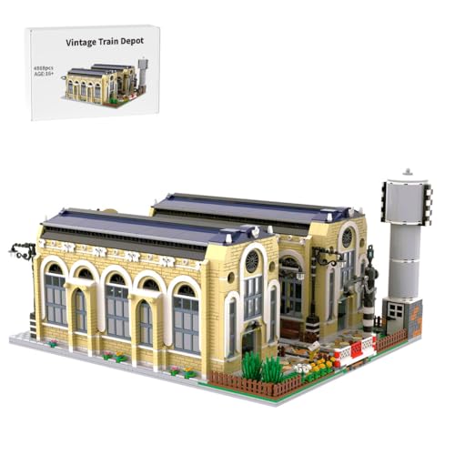 Bricksdiytoy Architecture Vintage Eisenbahn Depot Klemmbausteine Bausatz, 1:48 Modular Bahnhofs-Diorama mit 3 Gleisen-Entworfen von Albox82, 4868 Teile Modellbahn-Set für Sammler & Erwachsene von Bricksdiytoy