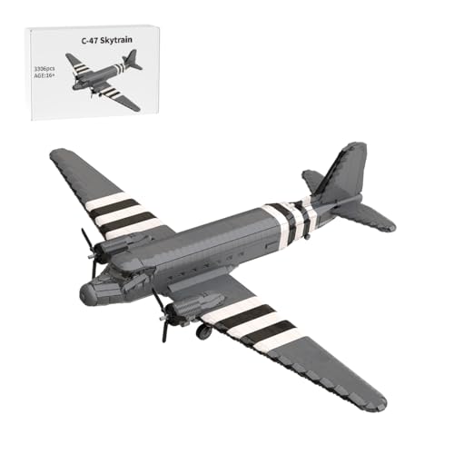 Bricksdiytoy C-47 Transportflugzeug-Bauset (3306 Teile) – Entworfen von ClutchCreations, MOC Militär-Modell mit Hochwertige Bausteine, Vitrinen Geschenk für Militär-Enthusiasten 16+ von Bricksdiytoy