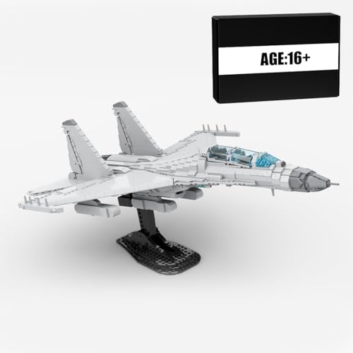 Bricksdiytoy J-16 Kampfflugzeug Militär-Bauset 1:35 mit Ständer Geliefert & Waffensystem, 2180 Teile Detailliertes Chinesisches Militärflugzeug, Sammlermodell & Dekoration für Erwachsene von Bricksdiytoy