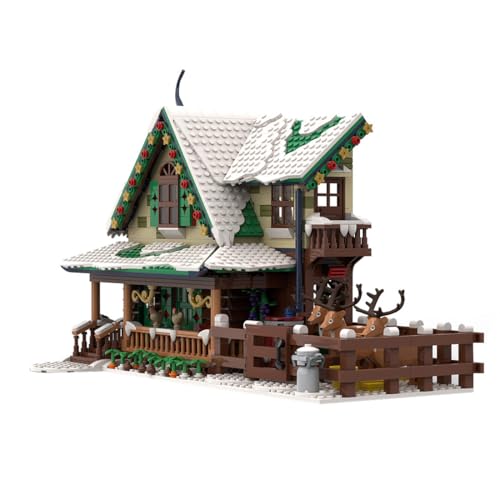 Bricksdiytoy MOC Rentier Ranch Weihnachts Schneelandschaft Klemmbaustein Bausatz, Modulares Winterdorf Modell, Entworfen von BigBobsBricks, Gebäude Landschaftsgeschenk für Erwachsene - 1973 Teile von Bricksdiytoy