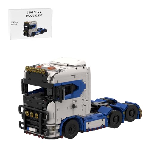 Bricksdiytoy MOC Schwerlast-LKW Technic Bausatz (Weiß/Blau), 2345 Teile Industriestil Modell mit Mehrachsen-Lenkung, Detaillierte Nachbildung für Sammler & Dekoration, Geschenk ab 16 Jahren von Bricksdiytoy