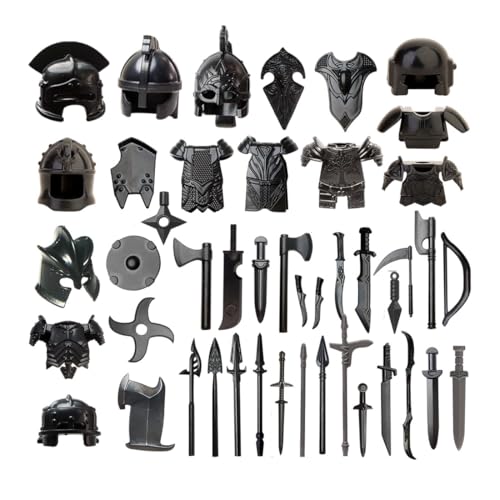 Bricksdiytoy Mittelalter Ritter Rüstungsbausteine-Set (45 Teile) – Kreatives Waffen-Set mit Helm & Schilden, Umweltfreundliches ABS-Material, Dekoration & Rollenspiel für Erwachsene von Bricksdiytoy