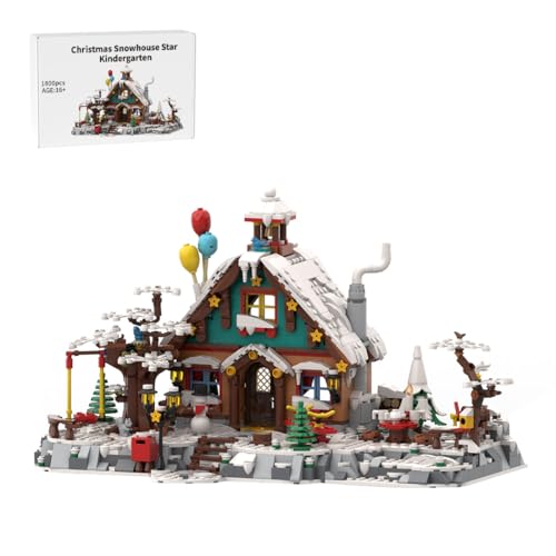 Bricksdiytoy Weihnachts-Iglu-Sternen-Kinderzimmer-Set, Winterlandschaft mit spielbarer Schaukel/Ski, Weihnachtsdeko und Modelleisenbahn-Landschaft-1800 Teile von Bricksdiytoy