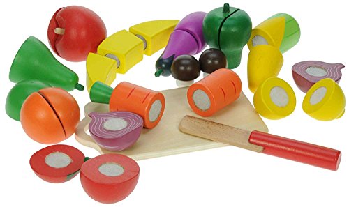 Brigamo 27 teiliges Holzspielzeug Set Holz Obst Gemüse zum schneiden mit Messer und Schneidebrett - perfekt für Spielküche oder Kaufladen von Brigamo