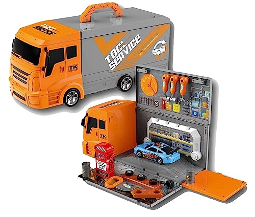 Brigamo 【𝙋𝙧𝙞𝙢𝙚 𝘿𝙚𝙖𝙡】 2in1 Premium LKW Spielzeug mit Werkstatt und Spielzeugauto, 36 Teile von Brigamo