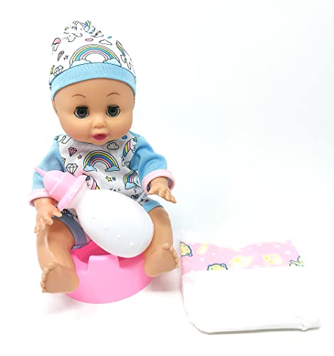 Brigamo 【𝙋𝙧𝙞𝙢𝙚 𝘿𝙚𝙖𝙡】 Baby Puppe mit Schlafaugen & PIPI Funktion inkl. Töpfen, Fläschchen und Windel von Brigamo
