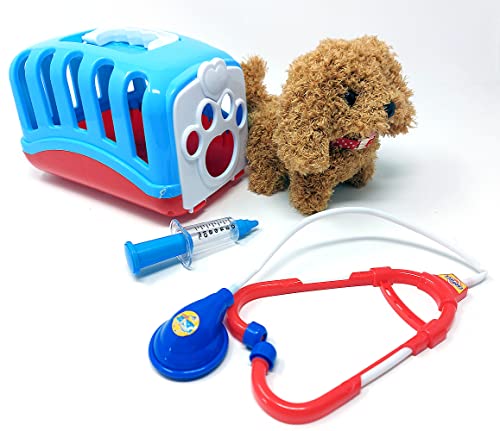Brigamo Interaktiver Kuscheltier Hund mit Transportbox, Tierarzt Spielzeug für Kinder von Brigamo
