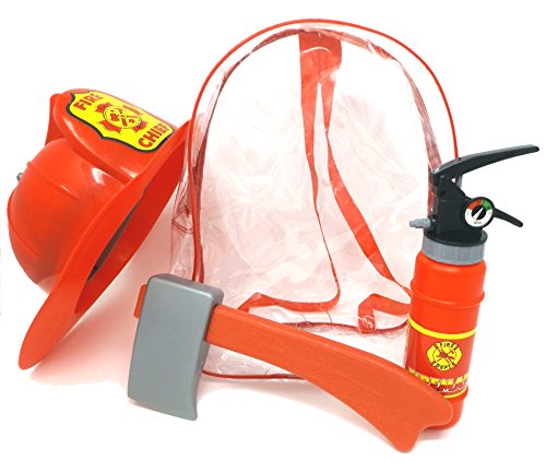 Brigamo Kinder Feuerwehrmann Rucksack, Feuerwehr Set mit Feuerlöscher Wasserpistole, Axt und Feuerwehrhelm von Brigamo