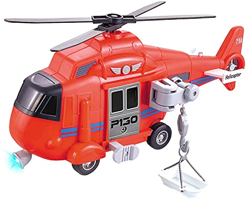 Brigamo 【𝙋𝙧𝙞𝙢𝙚 𝘿𝙚𝙖𝙡】 Hubschrauber Flugzeug Spielzeug mit Sound, Drehpropeller, funktionierender Seilwinde und Suchscheinwerfer von Brigamo