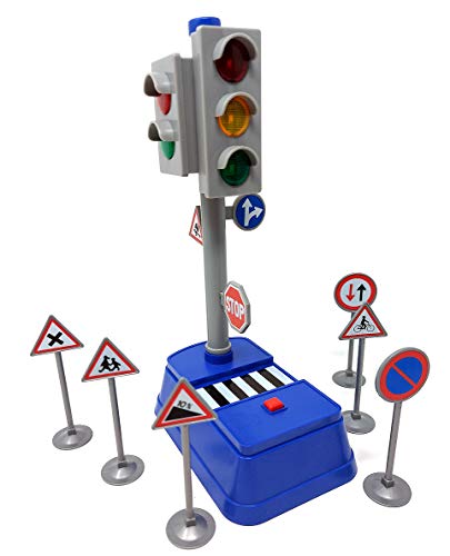 Brigamo Spielzeug Ampel mit Verkehrszeichen, funktionierende Ampelanlage mit Licht & Sound für Auto Spielzeug von Brigamo
