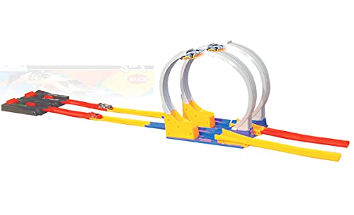 Turbo Doppel Looping 2in1 Rennbahn für 2 Spieler, Autorennbahn mit Spielzeugautos, 125 cm von Brigamo