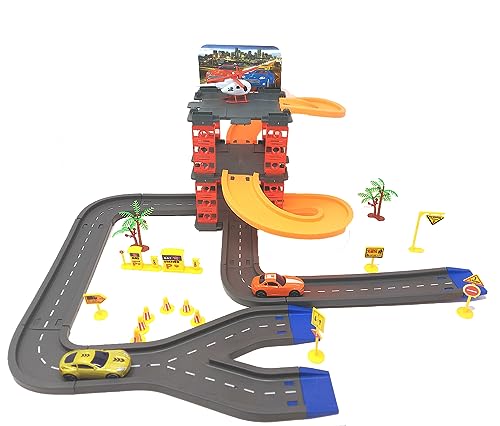 【𝙋𝙧𝙞𝙢𝙚 𝘿𝙚𝙖𝙡】 City Action Parkhaus Rennbahn mit 2 x Spielzeugauto und Hubschrauber, Auto Spielzeug ab 6 Jahre für Jungen von Brigamo