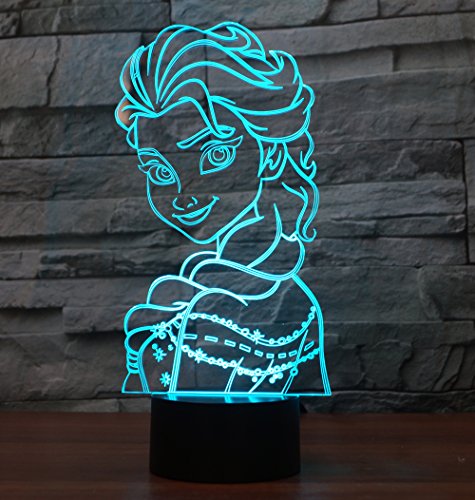 Elsa Hologramm 3d Lampe Nachttischlampe, Nachtlicht fürs Kinderzimmer, LED Lampe fürs Wohnzimmer von Brigamo