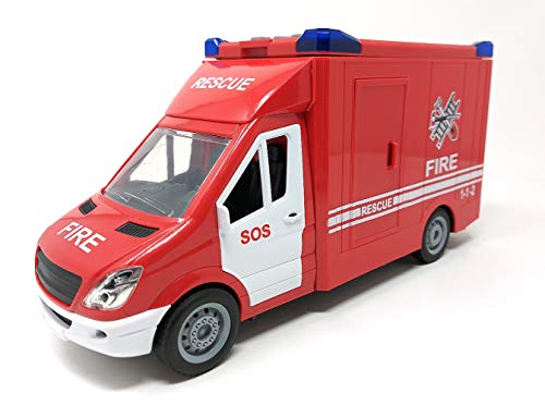 Brigamo 【𝙋𝙧𝙞𝙢𝙚 𝘿𝙚𝙖𝙡】 Feuerwehrauto, Einsatzleitung Auto Spielzeug, Spielzeugauto mit Blaulicht und Sound, 27 cm von Brigamo