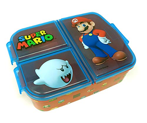Mario Kinder Brotdose mit 3 Fächern, Kids Lunchbox,Bento Brotbox für Kinder - ideal für Schule, Kindergarten oder Freizeit von Brigamo