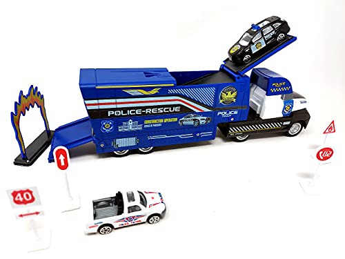 Brigamo 【𝙋𝙧𝙞𝙢𝙚 𝘿𝙚𝙖𝙡】 Polizeiauto LKW Auto Spielzeug Set mit Truck, Spielzeugautos und Startrampe von Brigamo