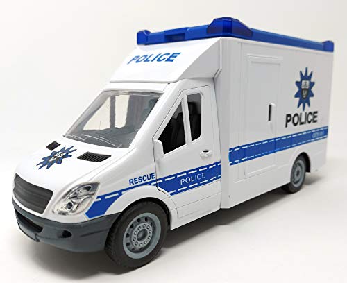 Brigamo Polizeiauto Mannschaftswagen Auto Spielzeug, Spielzeugauto mit Blaulicht und Sound, 27 cm von Brigamo