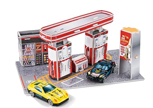 【𝙋𝙧𝙞𝙢𝙚 𝘿𝙚𝙖𝙡】 Premium Auto Spielzeug Tankstelle inkl. 2 x Spielzeugauto, 23 Teile von Brigamo