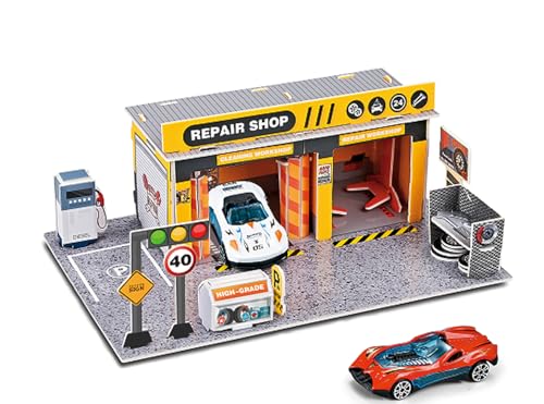 Brigamo 【𝙋𝙧𝙞𝙢𝙚 𝘿𝙚𝙖𝙡】 Premium Auto Spielzeug Werkstatt inkl. 2 x Spielzeugauto, 35 Teile von Brigamo