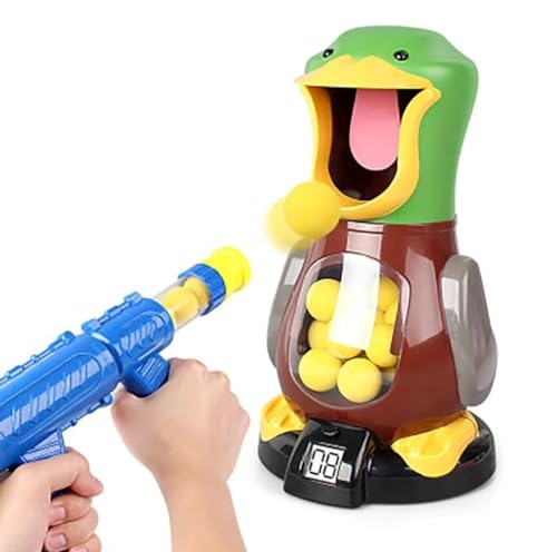 【𝙋𝙧𝙞𝙢𝙚 𝘿𝙚𝙖𝙡】 Premium Kinderspiel Hungry Duck Challenge mit beweglicher elektronischer Zielscheibe und Eva Blaster, Geschicklichkeitsspiel für Kinder - Siehe Video von Brigamo