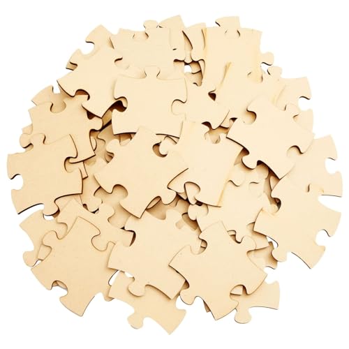 Unlackierte Jumbo-Holz-Puzzleteile zum Basteln (natürliche Farbe, 50 Stück) von Bright Creations