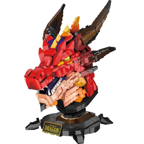 Brihappen Drachenkopf Bausteine Set für Erwachsene, Roter Drache Klemmbausteine Spielzeug für Büro Heim Kunst Dekor, Geschenk für Erwachsener Kinder（2713 Stück） von Brihappen