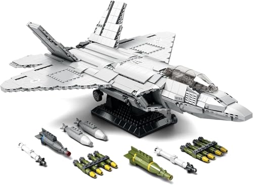 Brihappen F-22 Raptor Kampfjet Baustein Set, Militär Flugzeug Klemmbausteine Bauspielzeug Modellbausatz, Geschenk für Erwachsene Kinder Militärfans（1837 Stück） von Brihappen