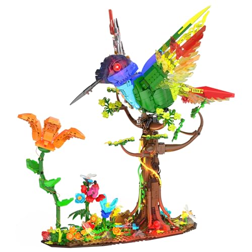 Brihappen Mechanischer Kolibri Bausteine Set mit Lichtern für Erwachsene, Vogel-Modell Klemmbausteine Bauspielzeug für Wohnzimmer Büro Deko, Geschenk für Mädchen Kinder Jungen von Brihappen
