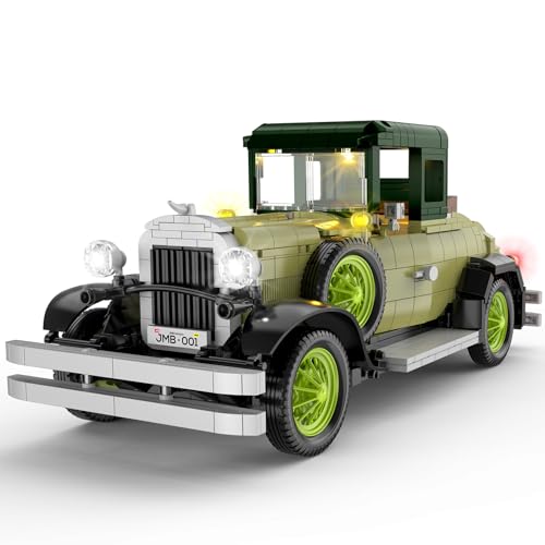 Brihappen Retro Oldtimer Auto Bausätze mit Lichtern, Klassische Antike Autos Klemmbausteine Modell Sammler Display Dekorationen, Bauspielzeug Geschenke für Erwachsene Männer Kinder（1297 Stück） von Brihappen